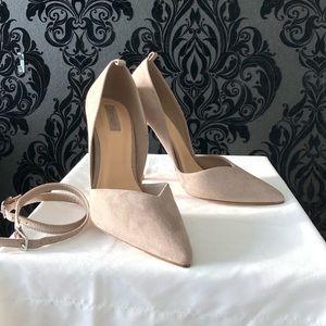 Beige faux suede leather stilettos high heels